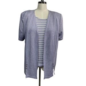 Vany New York Striped Knit Open‎ Front Cardigan Short Sleeve USA Made Women's 18